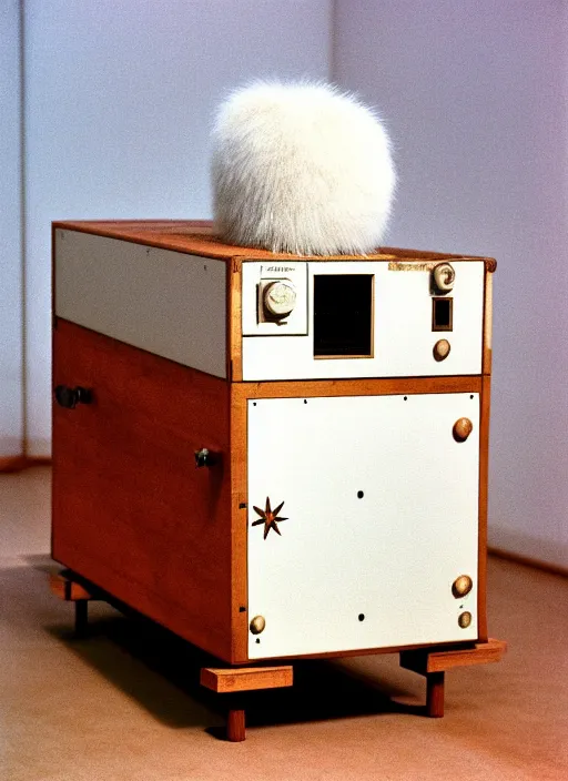 Image similar to realistic photo of a a medieval wooden astronomic archeology scientific equipment made of brushwood, with white fluffy fur, by dieter rams 1 9 9 0, life magazine reportage photo, natural colors