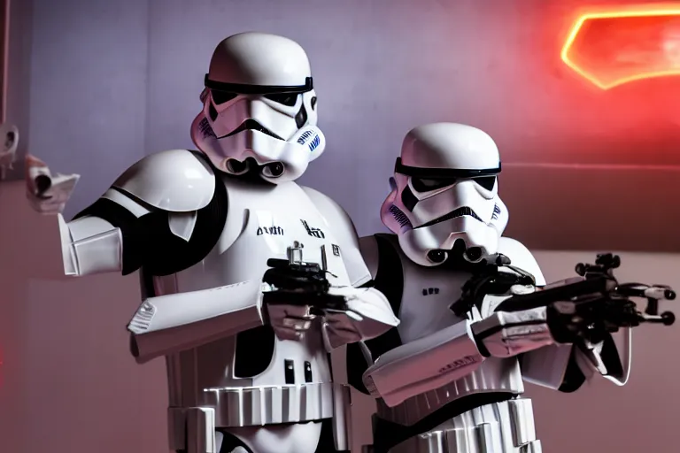 Prompt: a photo of two stormtroopers taking a selfie in las vegas casino, hyper realistic, ambient lighting, concept art, intricate, hyper detailed, smooth, dynamic volumetric lighting, octane, raytrace, cinematic, high quality, high resolution, 4 k