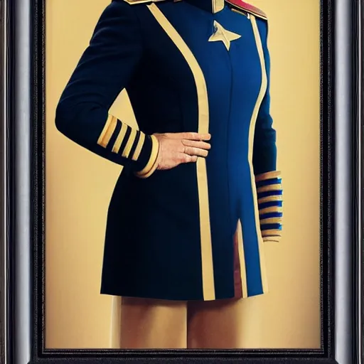 Image similar to a beautiful full body photograph of younger hayley atwell as a star fleet officer from star trek next generation, full dress uniform, symmetrical face, extreme realism and detail, 8 k, completely framed, direct lighting, 3 5 mm photo, photorealistic, sharp focus