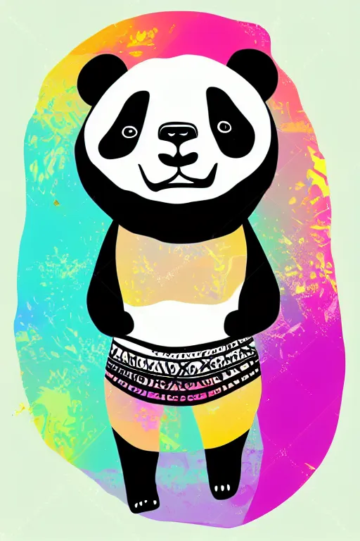 Image similar to minimalist boho style art of a colorful panda, illustration, vector art