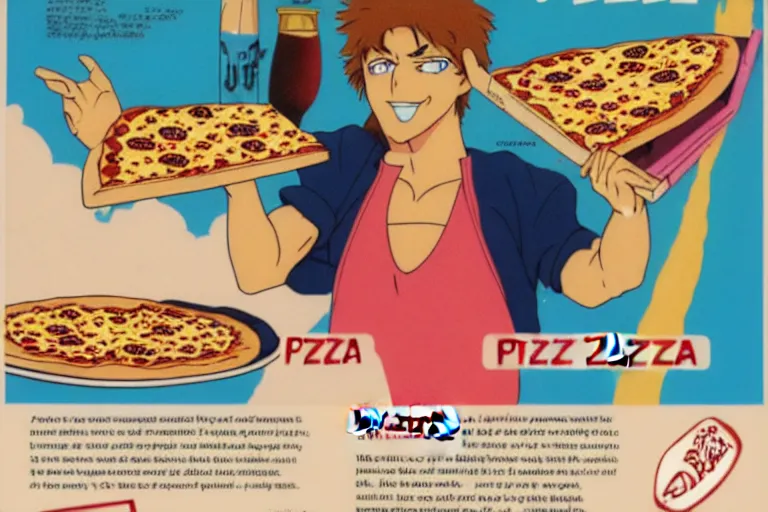 Image similar to pizza, 80s, advertisement, anime