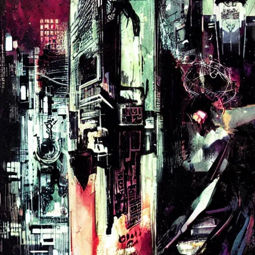 Image similar to cyberpunk dreaming by dave mckean and bill sienkiewicz