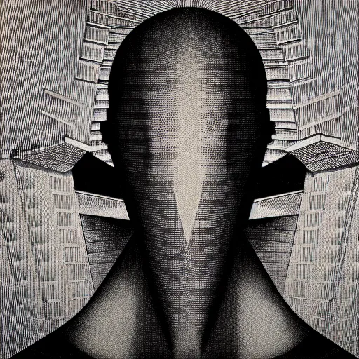 Prompt: grainy spray effect super conceptual figurative post - morden monumental portrait made by escher and piranesi, highly conceptual figurative art, intricate detailed illustration, illustration sharp geometrical detail, vector sharp graphic, controversial, manga 1 9 9 0