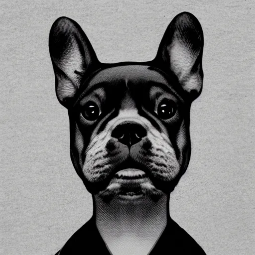 Image similar to punk french bulldog character portrait : : in the style of jamie hewlett