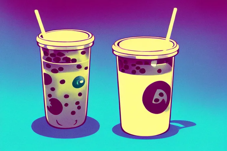 Prompt: drinking boba tea, 6 0 s art, flat, adorable, phantom, dreary, dramatic, fluid, golden ratio, artstation, moebius + loish, hd,