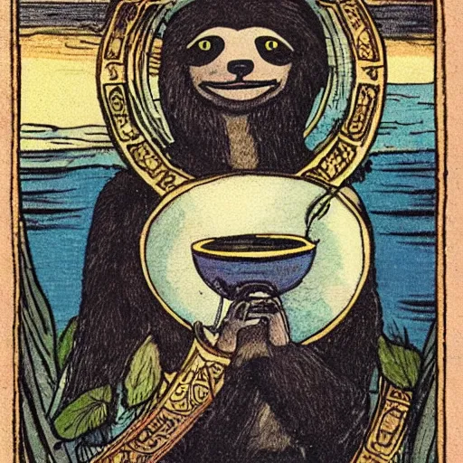 Prompt: sloth as the king of cups