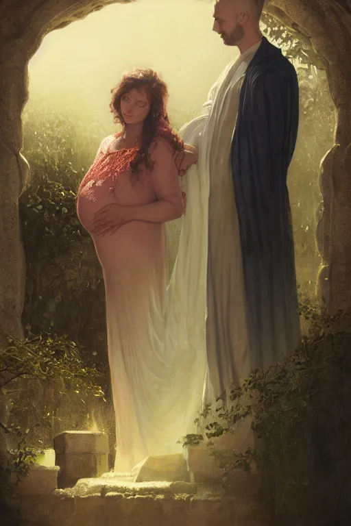 Prompt: a portrait of a pregnant widow next to her husband's grave, illustration, dramatic lighting, soft details, painting oil on canvas, art deco, octane render, HDR, 4k, 8k, HD, by Edmund Blair Leighton, Brom, Charlie Bowater, trending on artstation, faces by Tom Bagshaw, Sargent