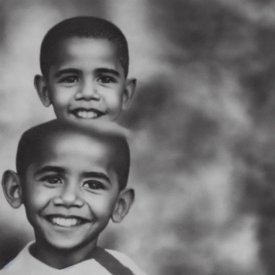 Prompt: single singular character portrait close - up barack obama as a young child