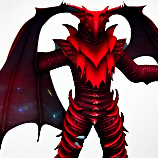 Image similar to a dragonborn with red scales and futuristic clothes