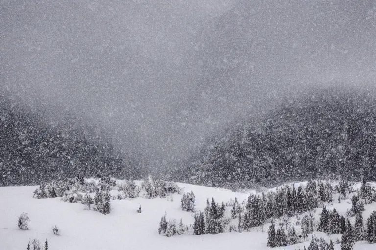 Image similar to mountain landscape in a blizzard