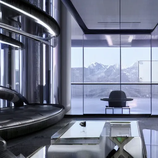 Prompt: interior of futuristic sci-fi mega-apartment building