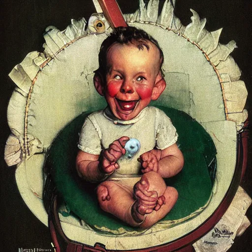 Image similar to smiling baby gloworm, by norman rockwell