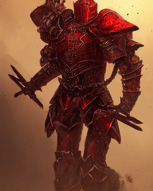 Prompt: knight armored in red, fantasy art, intricate, trending on artstation