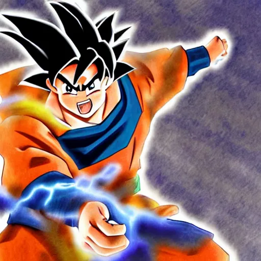 Image similar to of son goku drawn by pixar, detailed