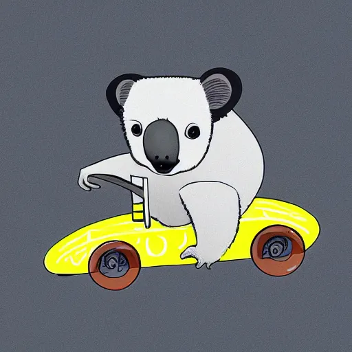 Image similar to koala driving a skateboard on miami beach, digital art