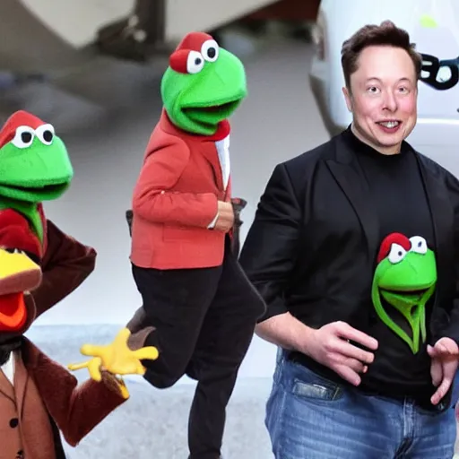 Image similar to elon musk eating kermit the frog