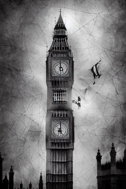 Image similar to highly detailed photography of a ghostly pirate ship flying above big ben. london. intricate, hyper realism, professional digital art, unreal engine 5, 8 k render, sharp focus, trending on art station.