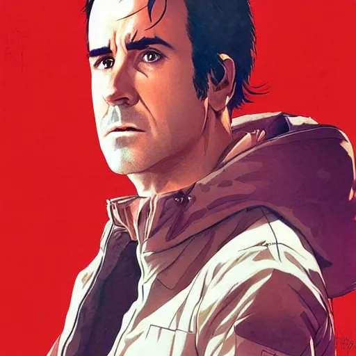 Image similar to justin theroux as a manga characterl, realistic shaded perfect face, fine details. anime. realistic shaded lighting poster by ilya kuvshinov katsuhiro otomo ghost - in - the - shell, magali villeneuve, artgerm, jeremy lipkin and michael garmash and rob rey