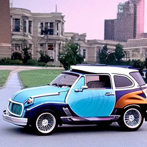 Prompt: pt cruiser time machine, photo still from the movie back to the future