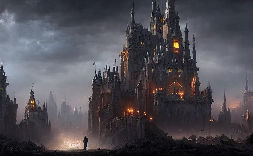 Image similar to Dark Fantasy Castle!!. Atmospheric matte painting by Darek Zabrocki and Emmanuel Shiu, 4k ultra detailed, great composition cinematic.