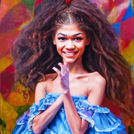 Image similar to zendaya as Alice in wonderland, oil painting, high detail,