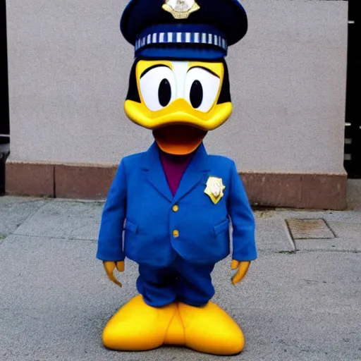 Prompt: donald duck dressed as a police officer