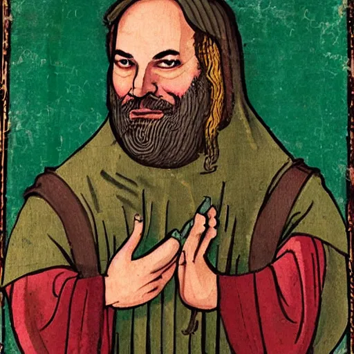 Image similar to dan harmon, medieval painting