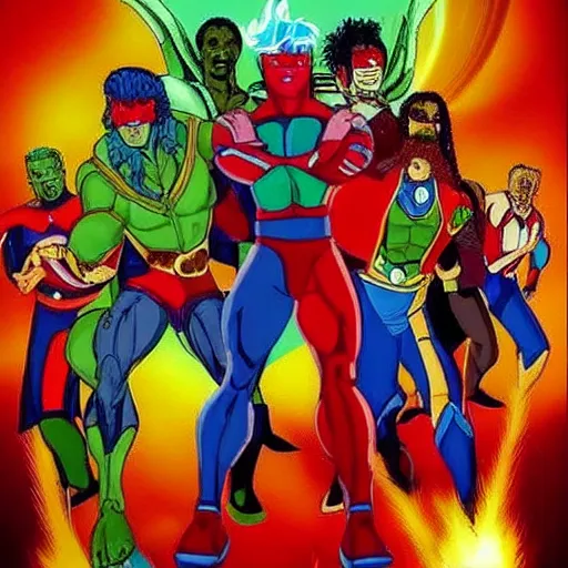 Image similar to epic scene hyper realistic version of captain planet, earth, wind, fire, love, light, fight, live action, awesome,