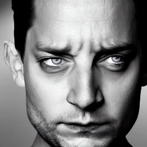 Image similar to tobey maguire looking angry, cinematic lighting