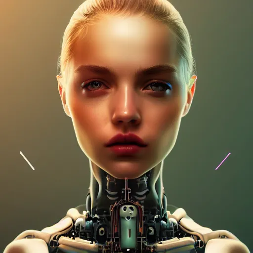 Image similar to portrait of beautiful girl with robot body, close up, portrait, cinematic, elegant, artstation, intricate, highly detailed, digital painting, artstation, concept art, sharp focus, illustration, cyberpunk, cgsociety, 8 k