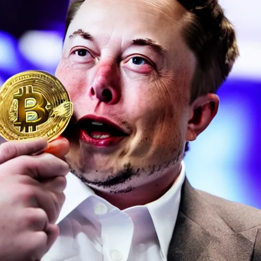 Prompt: Elon Musk biting a bitcoin, highly detailed, high quality, HD, 4k, 8k, Canon 300mm, professional photographer, 40mp, lifelike, top-rated, award winning, realistic, sharp, no blur, edited, corrected, trending