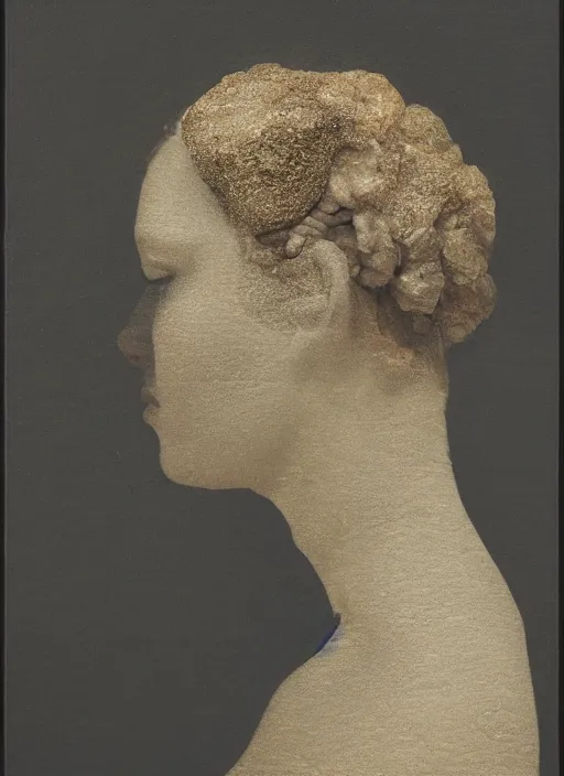 Prompt: a woman's face in profile, made of geode, in the style of the Dutch masters and Gregory Crewdson, dark and moody