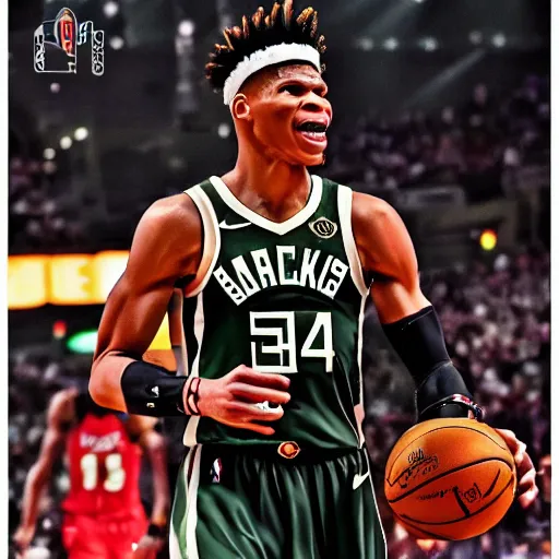 Prompt: Giannis Antetokounmpo going super Saiyan, manga 8k