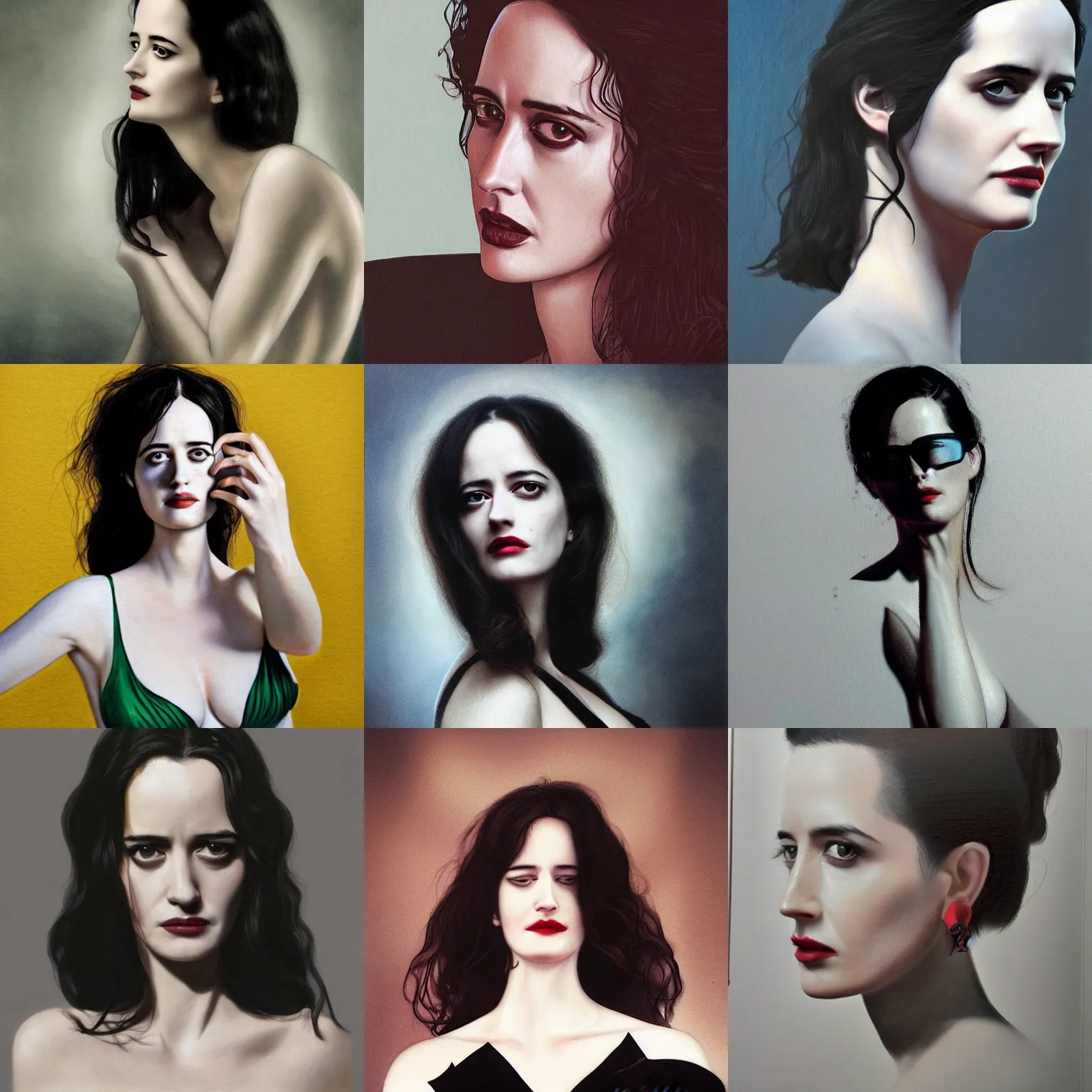 Prompt: eva green by : tone : joongwon charles jeong, skin : tjalf sparnaay, art sketching : gottfried helnwein, art colouring : roberto bernardi, art shape : emanuele dascanio art shading : robin eley, art foreground : eloy morales, background : diego fazio, structure : kyle lambert