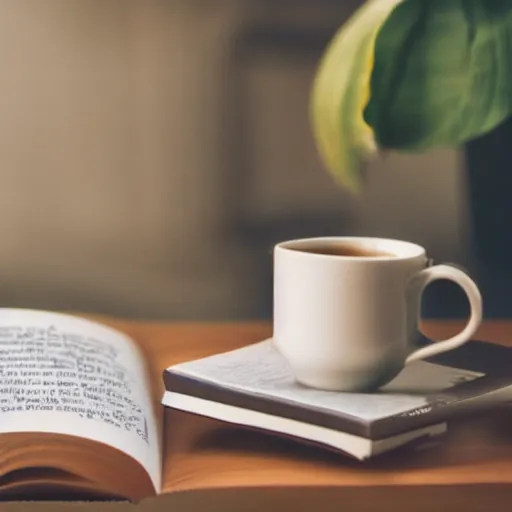 Prompt: film still of a rainy day with a book and a cup of tea