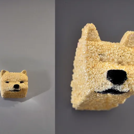 Prompt: a rice krispie square sculpture of a shiba inu head