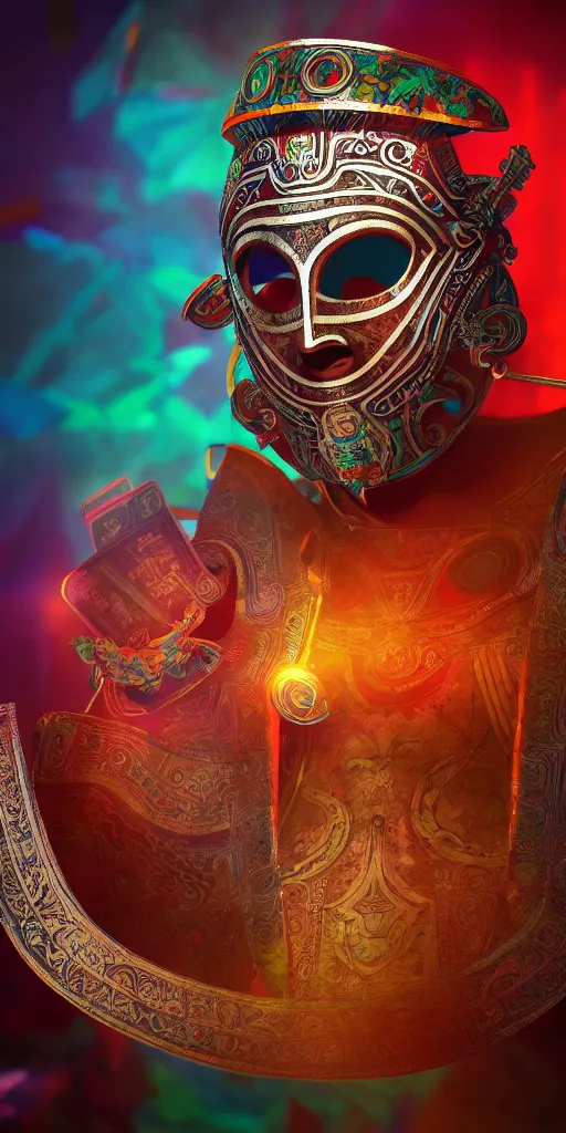 Image similar to psychedelic illustration, roman gladiator mask, playing card design, photorealistic illustration, 8 k resolution, octane render,