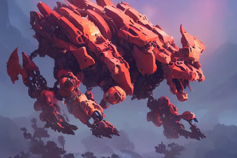 Image similar to fireclaw machine mecha animal beast robot of horizon forbidden west horizon zero dawn bioluminiscence, behance hd by jesper ejsing, by rhads, makoto shinkai and lois van baarle, ilya kuvshinov, rossdraws global illumination