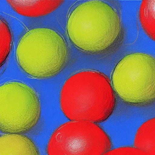 Image similar to raining tennis balls, chalk, colorful, digital art, fantasy, magic, trending on artstation, ultra detailed, professional illustration by Basil Gogos