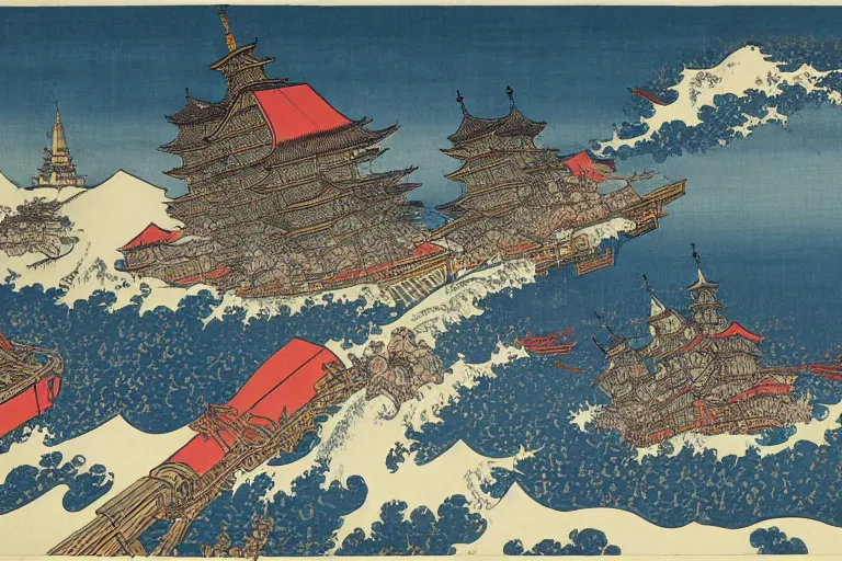 Image similar to moscow being attacked by invaders, by katsushika hokusai, highly detailed, 4 k