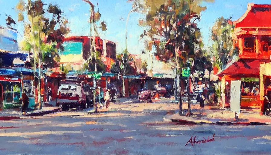 Image similar to painting by antoine blanchard of the main street in taree nsw australia