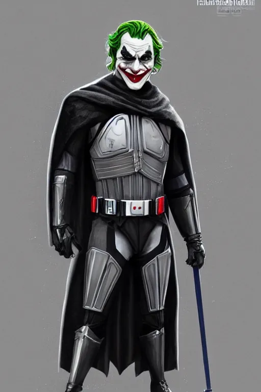 Image similar to Joker wearing vader's armor, full character, artstation, highly detailed, highly realistic