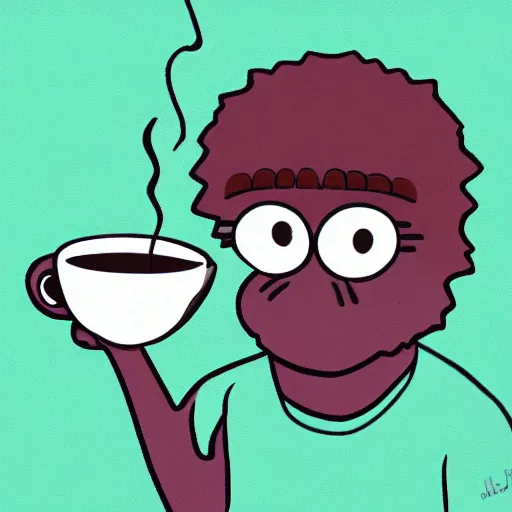 Prompt: Pepe drinking a coffee and closing his eyes, digital art