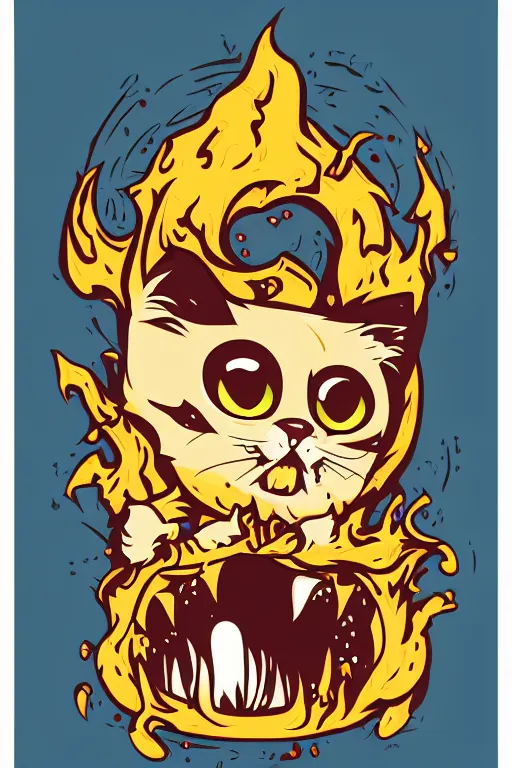 Image similar to Evil kitten, the devil, sticker, blood thirsty, spawn of Satan, burning in hell, blood, evil, colorful, illustration, highly detailed, simple, smooth and clean vector curves, no jagged lines, vector art, smooth