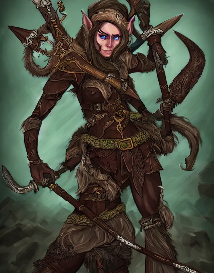 Image similar to super epically realized digital art depicting an elf huntress, inspired by old roguelikes.