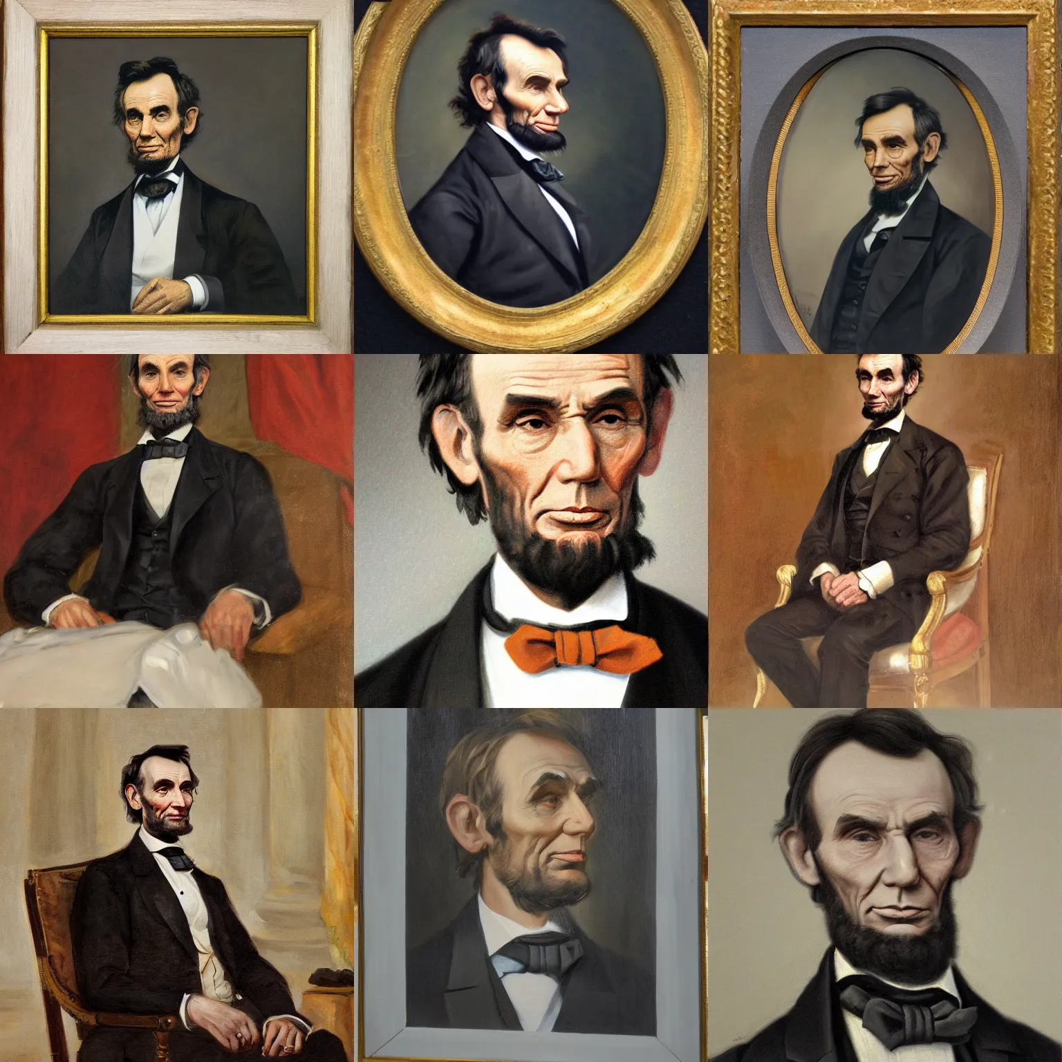 Prompt: facial portrait of abraham lincoln, sitting in the white house, oil on canvas by william sidney mount - 1 7 8 8, trending on artstation