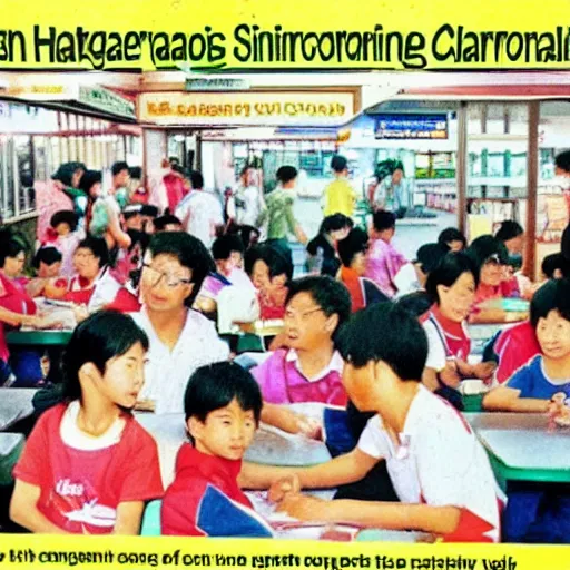 Image similar to a 1 9 9 0 s singaporean public education poster about hawker centres