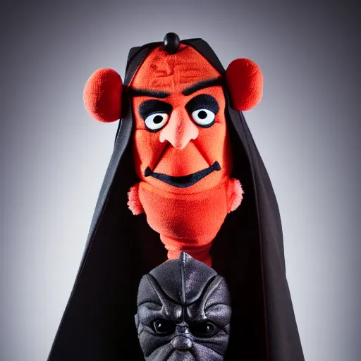 Image similar to studio portrait still of!!!!! darth maul!!!!!! plush toy, puppet, muppet show, 8 k, studio lighting, key light,