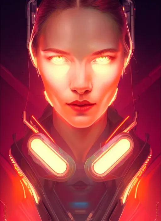 Image similar to symmetry!! portrait of cyberpunk female, sci - fi, glowing lights!! intricate, elegant, highly detailed, digital painting, artstation, concept art, smooth, sharp focus, illustration, art by artgerm and greg rutkowski and alphonse mucha, 8 k