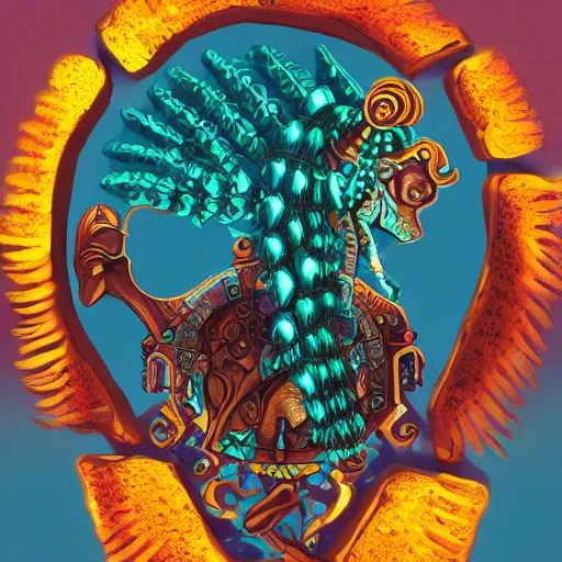 Prompt: anadolicslivingroomownership, eternal sunshine of a seahorse, aztec jade urne, aztec mace, incredible digital illustration trending on artstation my head got replaced with saturn